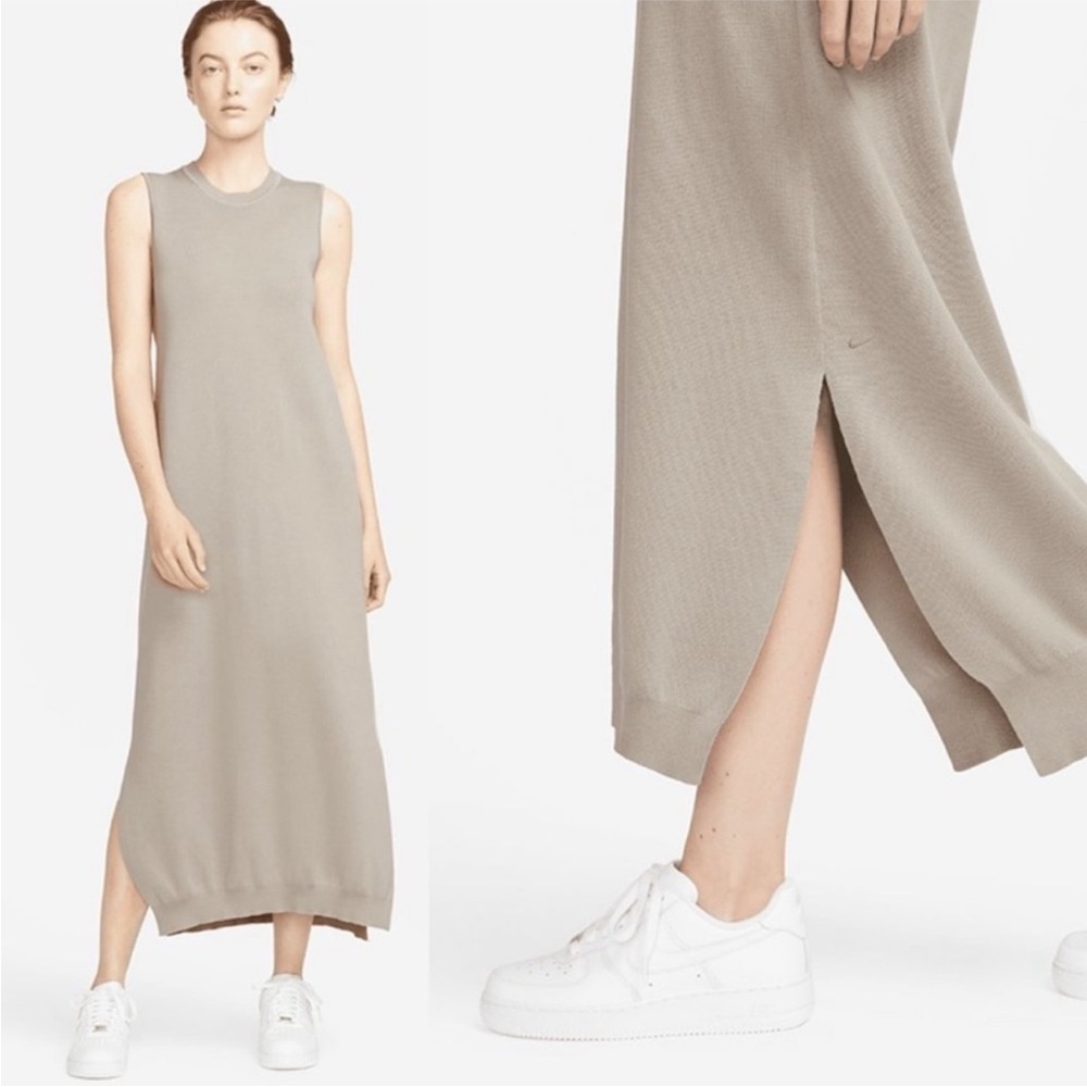 Nike ESC Every Stitch Considered Dress Silk Blend Knit Sleeveless Stone Medium